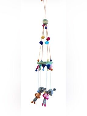 Handmade Circus Ballet Crochet Hanging Mobile Yarn 2 mice multicolor